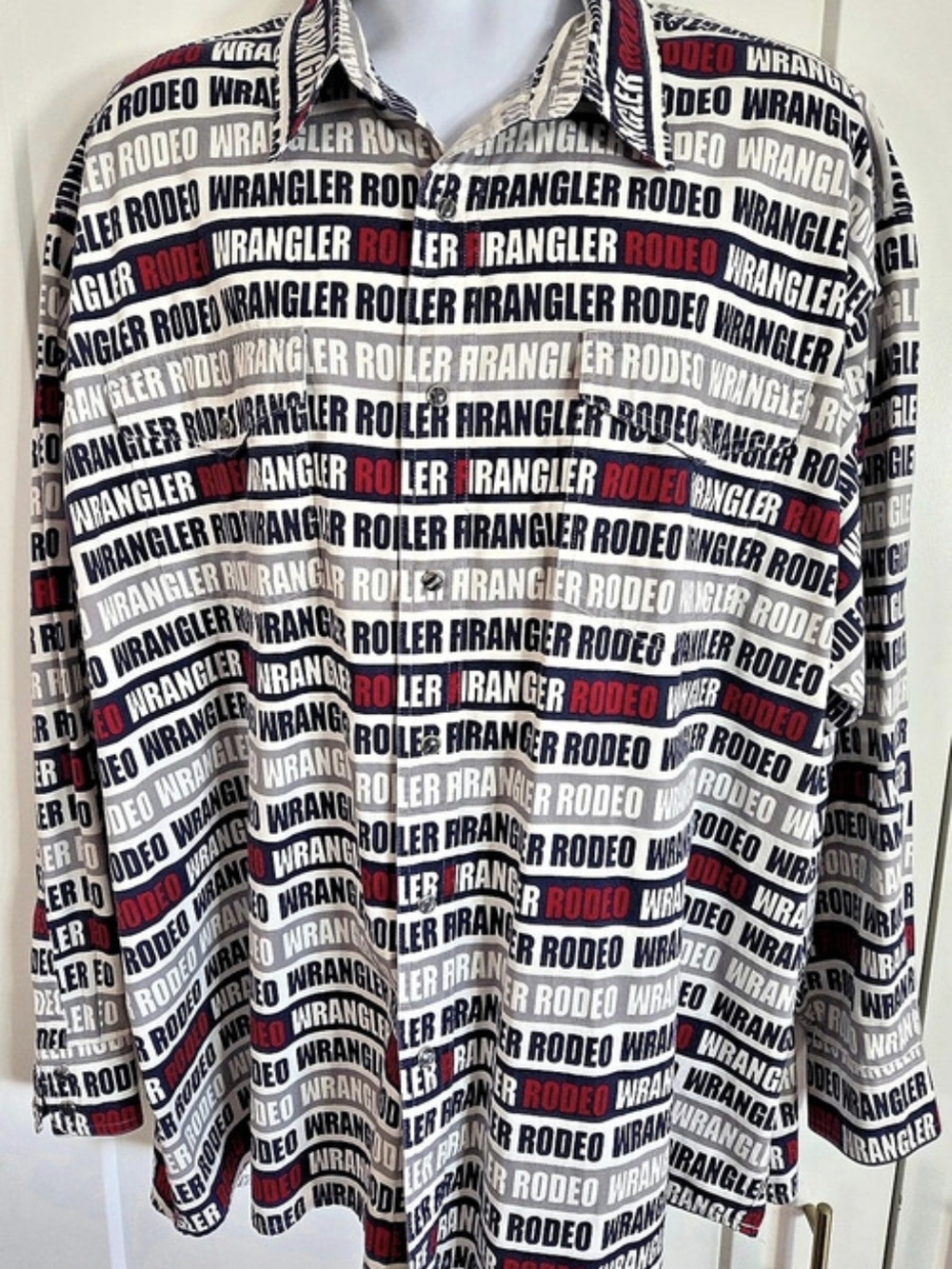 Vtg 90s Wrangler Rodeo AOP Western Shirt Mens XXL MN2051M Cotton Button Up EUC